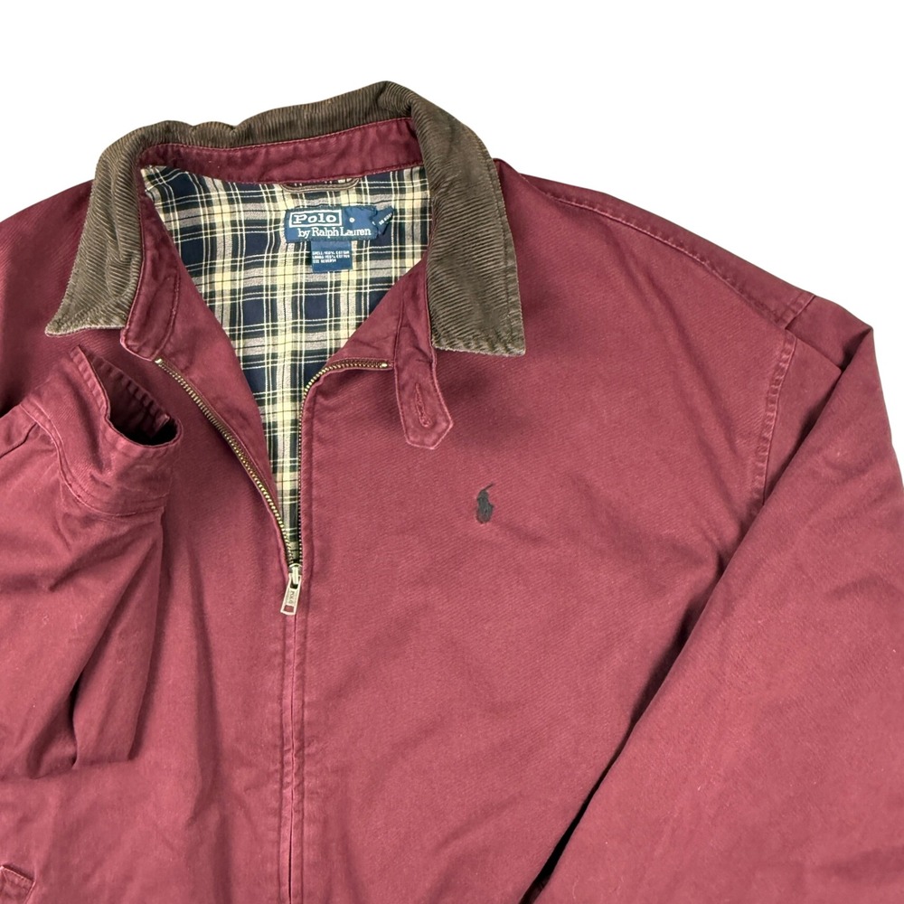 VTG Polo Ralph Lauren Burgundy Harrington Corduroy Collar Plaid Lining M XL